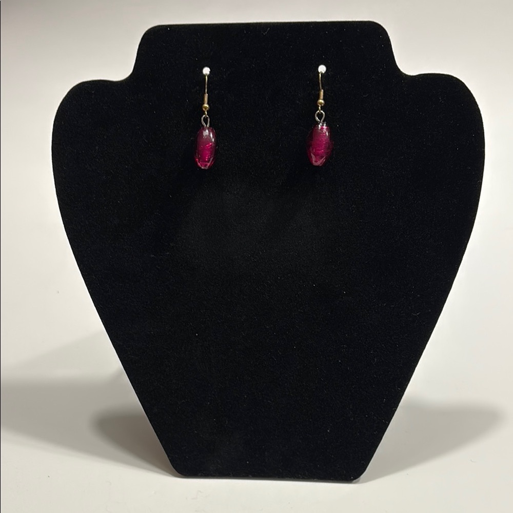 Handcrafted Pink Glass Drop Earrings - Unbranded